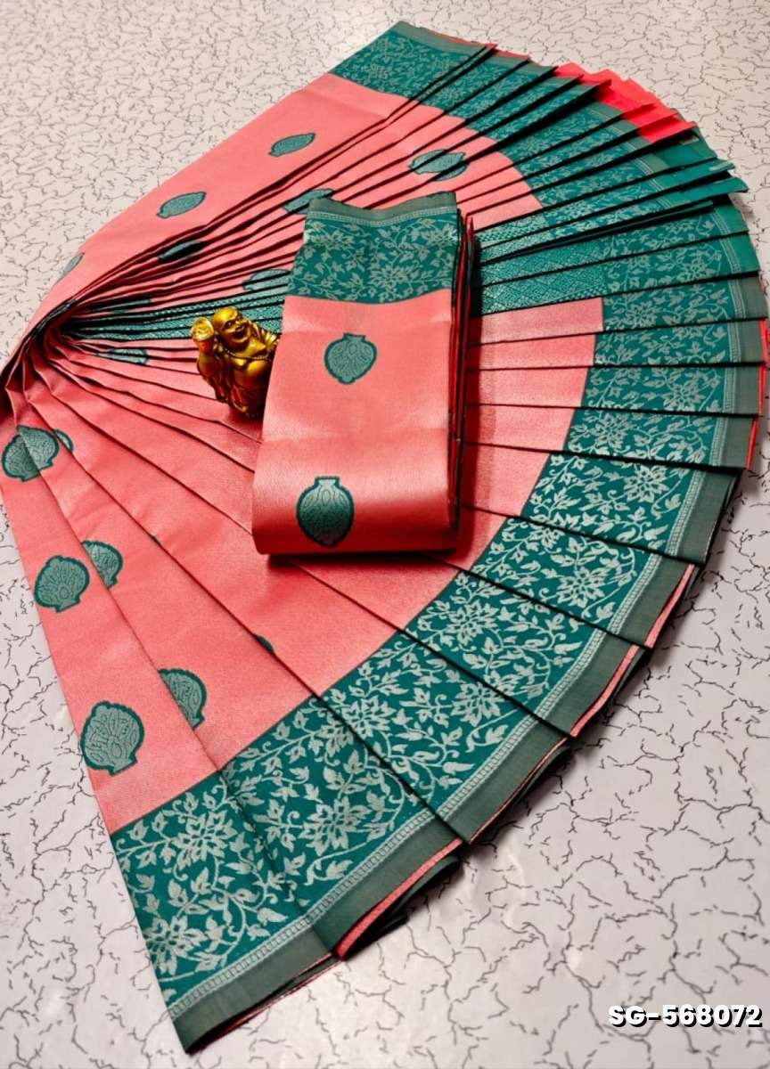 Premium kubera pattu saree rapier fancy  light weight silk type sarees flower design function wear - CORAL COLOUR (2)