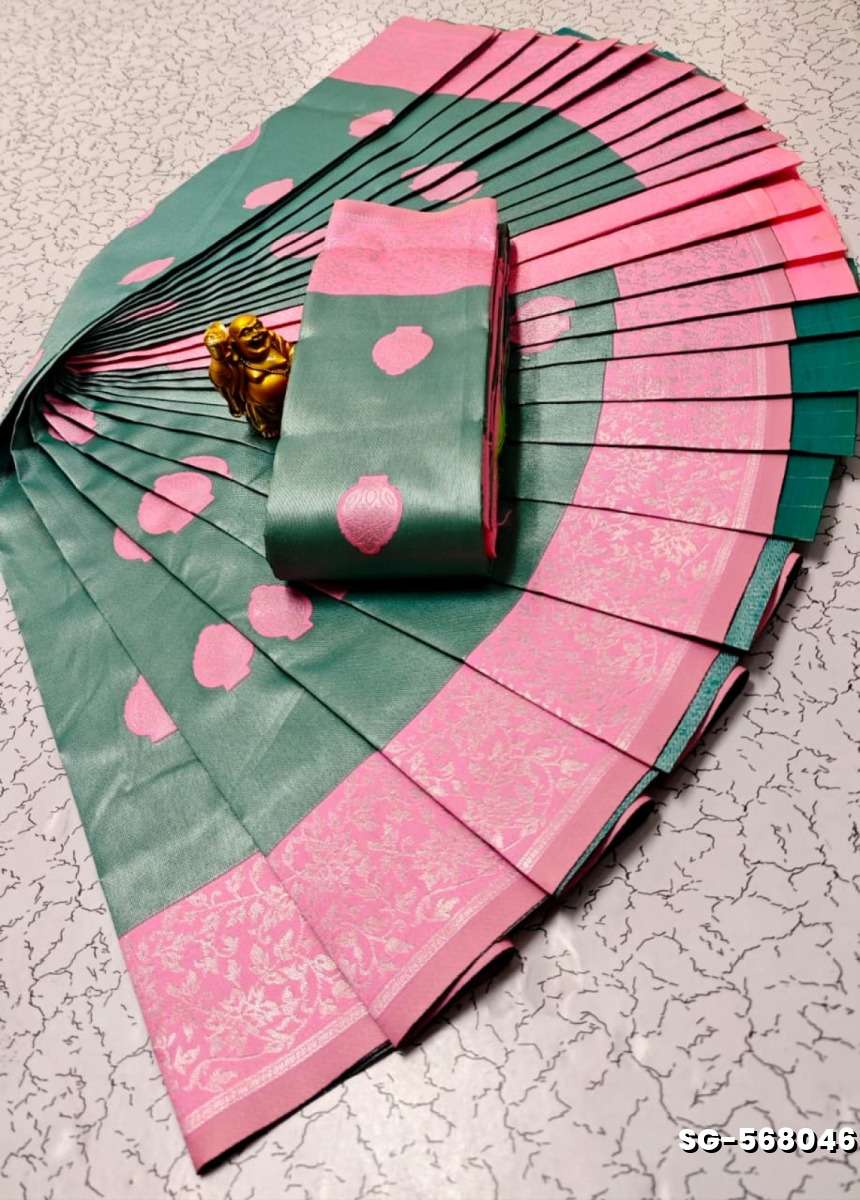 Premium kubera pattu saree rapier fancy  light weight silk type sarees flower design function wear - LIGHT GREEN SHADE (1)