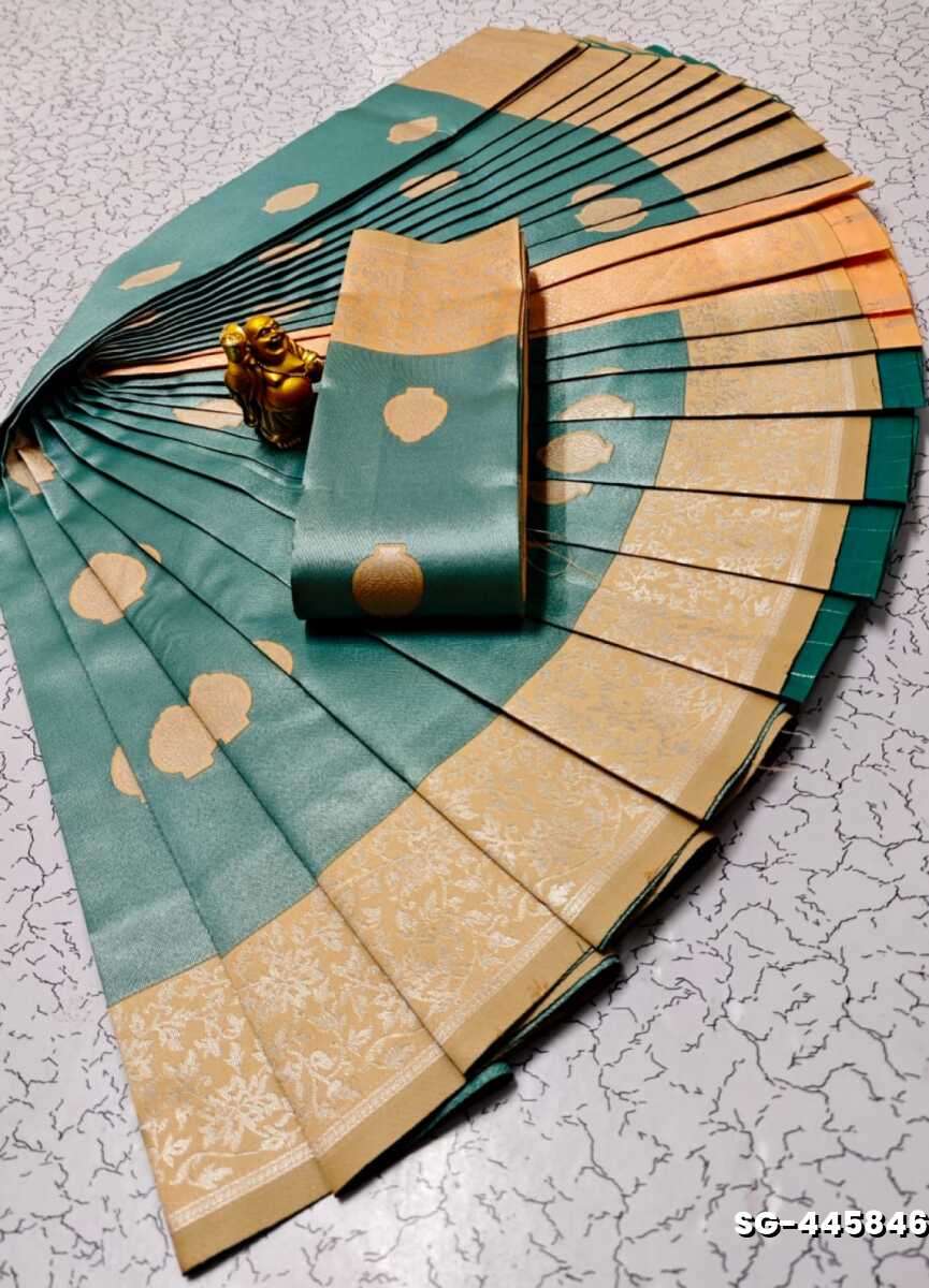 Premium kubera pattu saree rapier fancy  light weight silk type sarees flower design function wear - LIGHT GREEN SHADE (3)