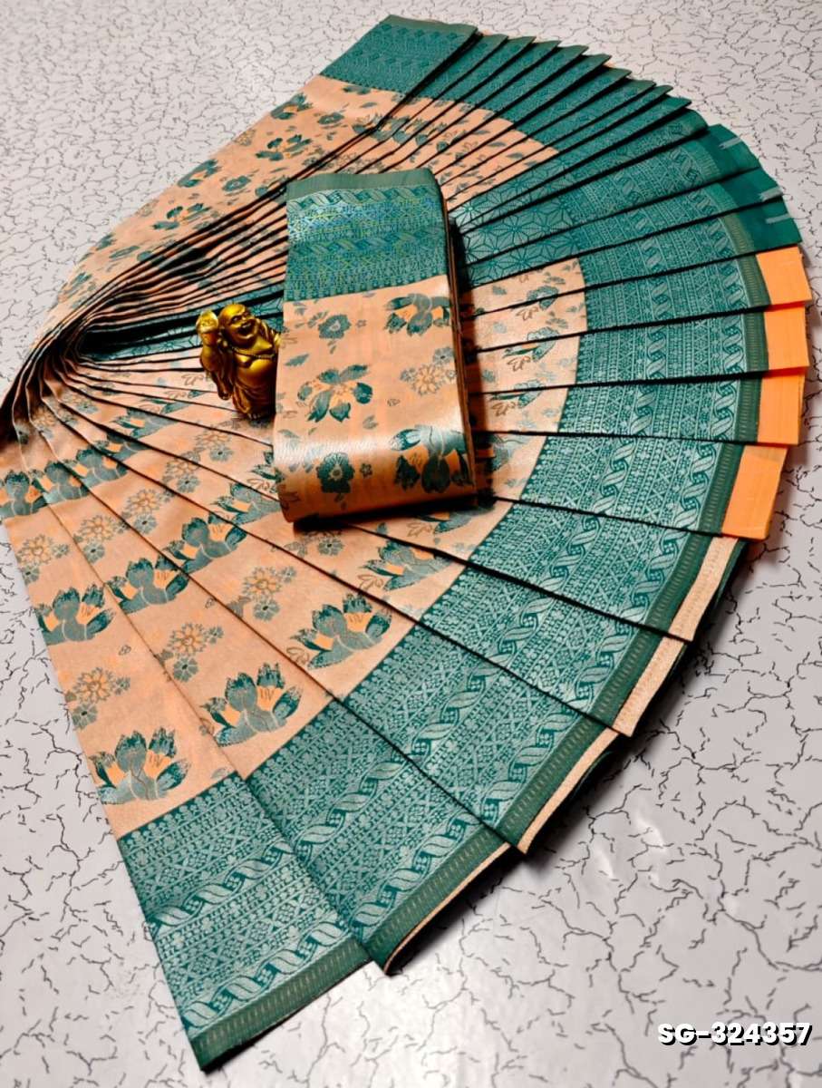 Premium kubera pattu saree rapier fancy  light weight silk type sarees flower design function wear - LIGHT ORANGE