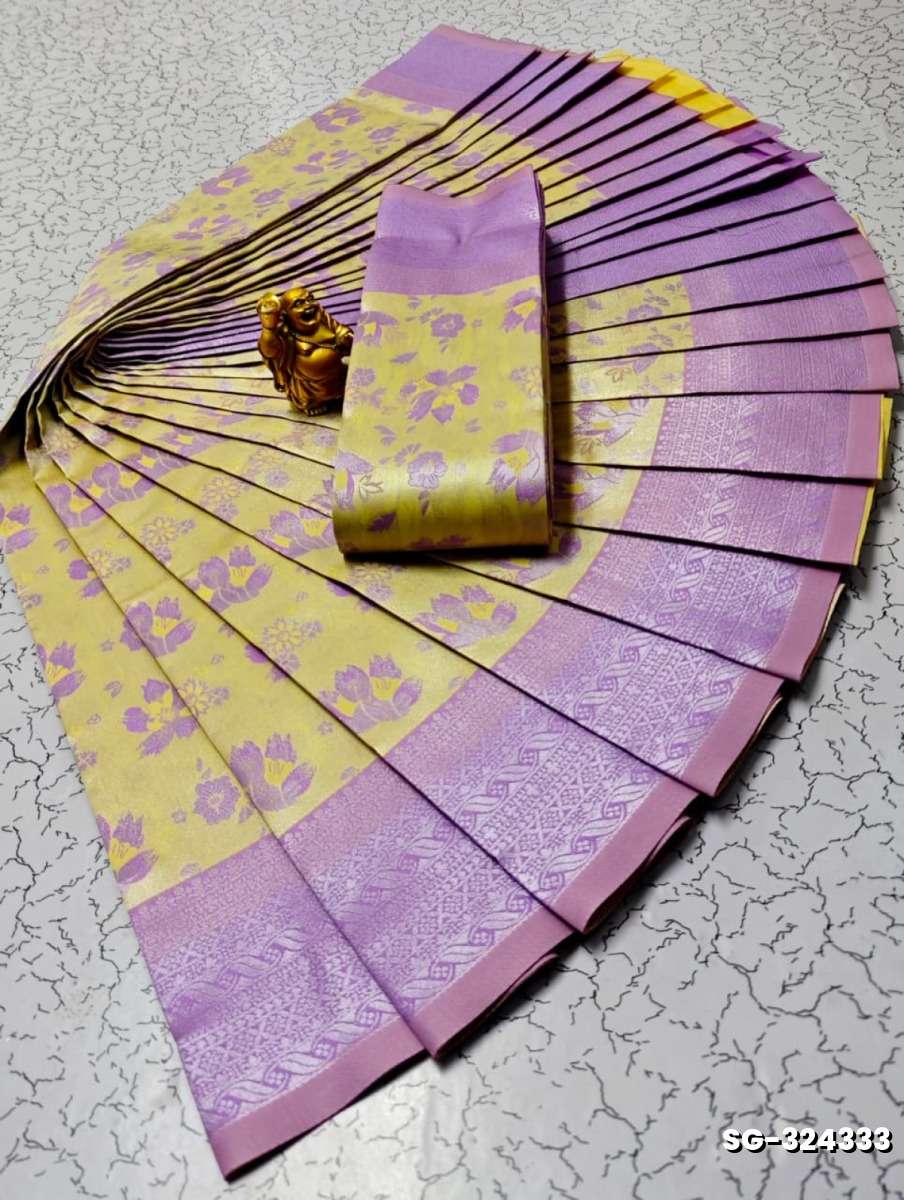 Premium kubera pattu saree rapier fancy  light weight silk type sarees flower design function wear - CREAM (2)