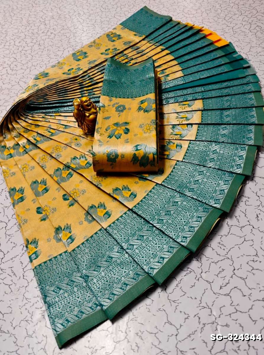 Premium kubera pattu saree rapier fancy  light weight silk type sarees flower design function wear - LIGHT YELLOW