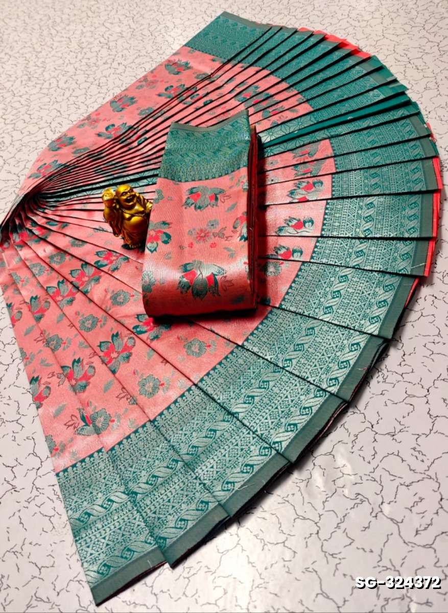 Premium kubera pattu saree rapier fancy  light weight silk type sarees flower design function wear - CORAL COLOUR (3)