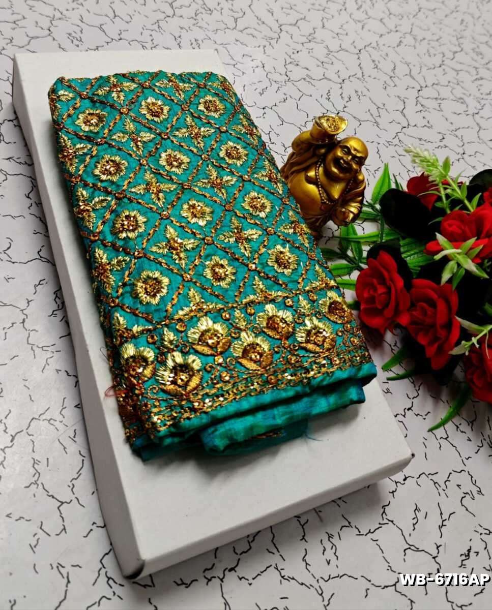 Luxurious heavy work blouse fabric with floral goldwork jaal border - REXONA (1)