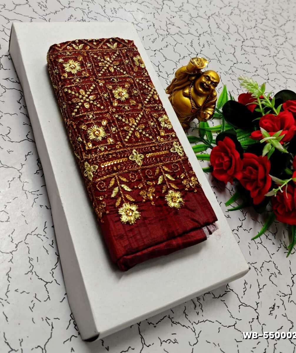Luxurious heavy work blouse fabric with floral goldwork jaal border ...