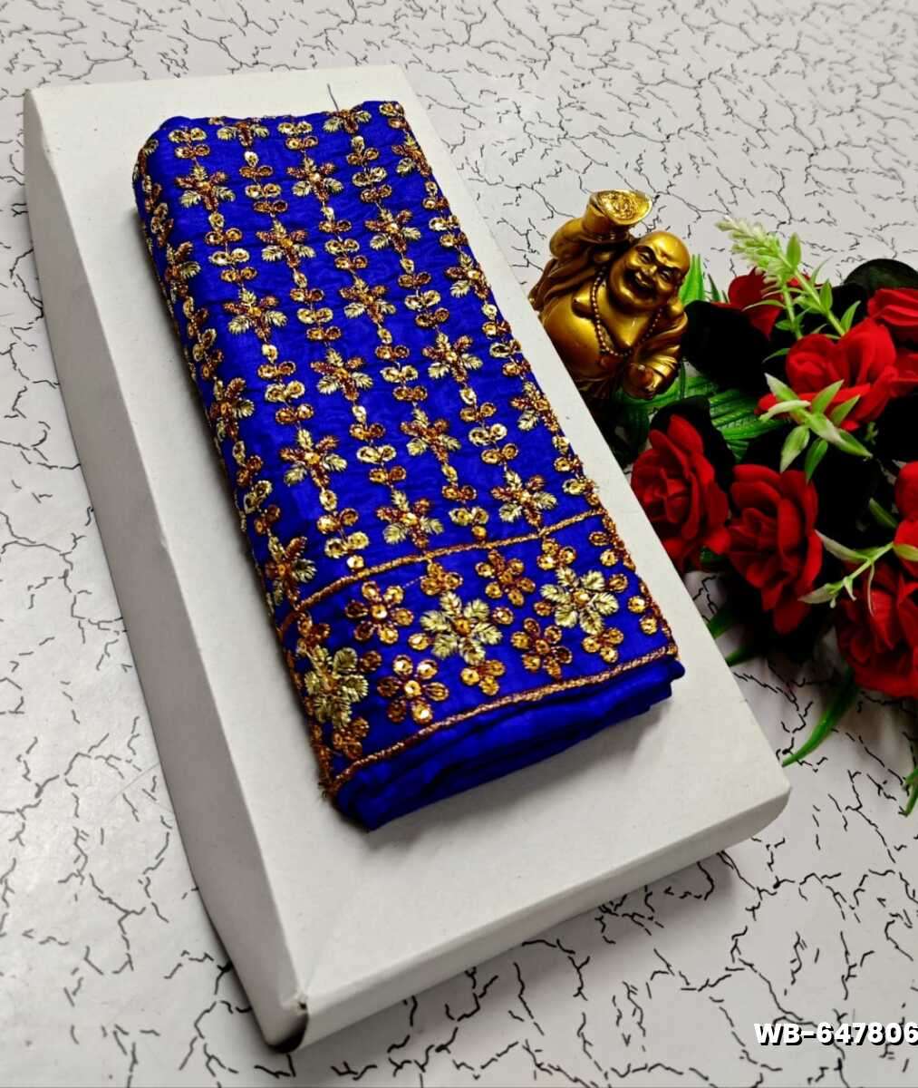 Luxurious heavy work blouse fabric with floral goldwork jaal border - ROYAL BLUE (5)