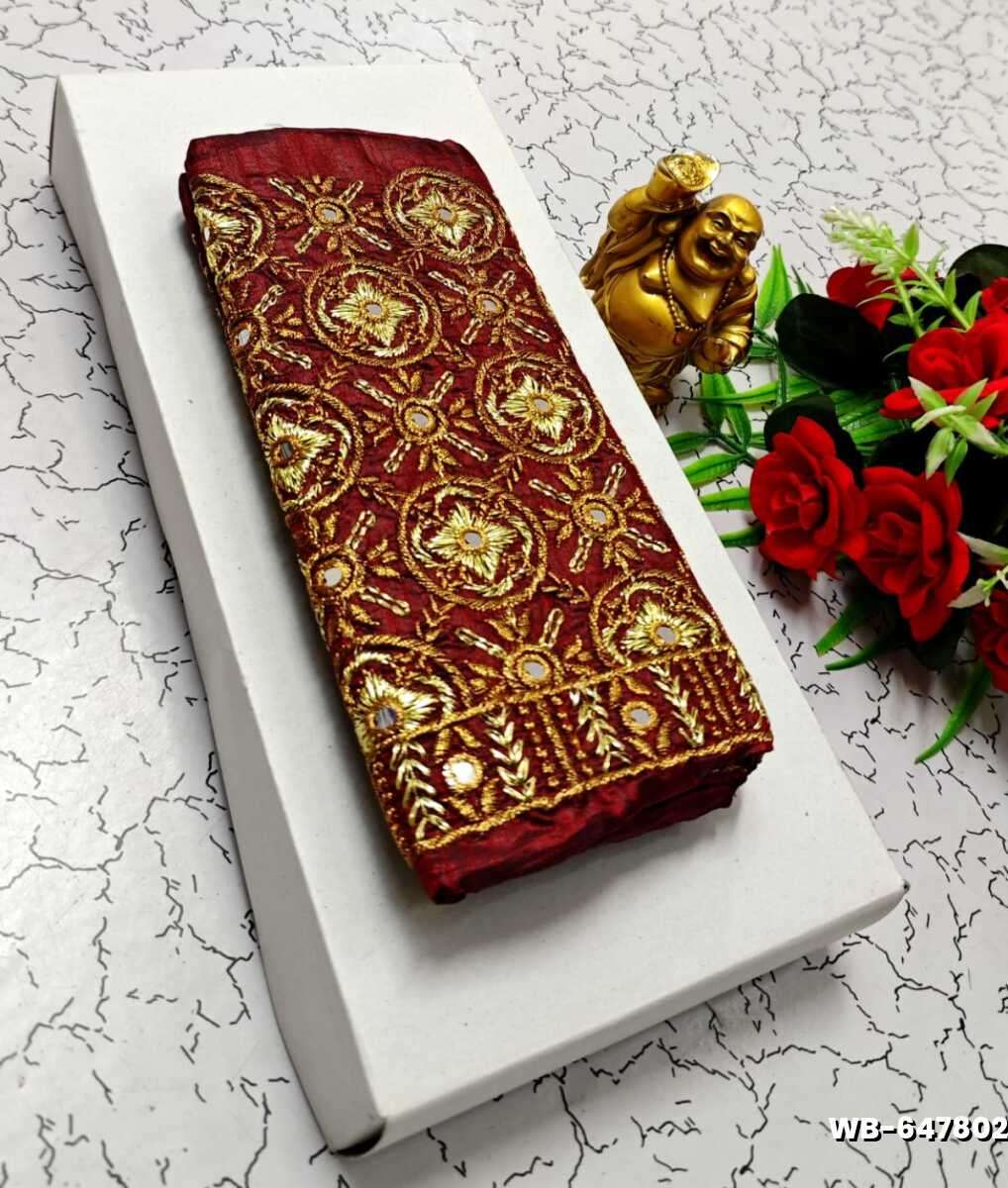 Luxurious heavy work blouse fabric with floral goldwork jaal border - MERUN (5)