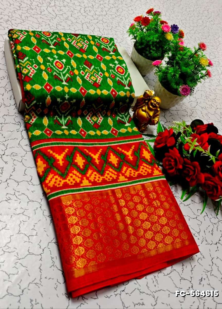 Fancy print office wear cotton sarees all over body flower design pattern design premium look lightweight comfortable wear - GREEN (1)