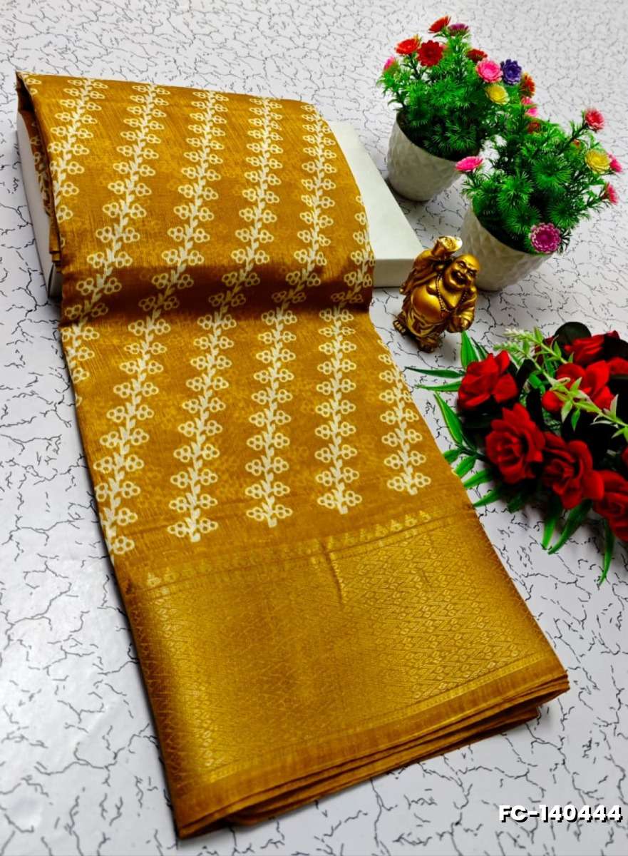 Fancy print office wear cotton sarees all over body flower design pattern design premium look lightweight comfortable wear - LIGHT YELLOW (3)
