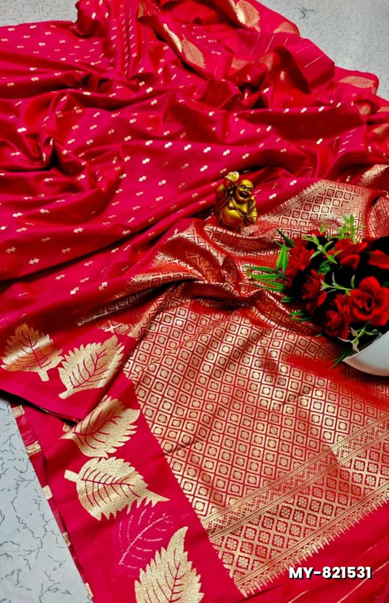 Premium Quality Mulberry Soft Silk Saree with All-Over Zari Buttas - DARK PINK