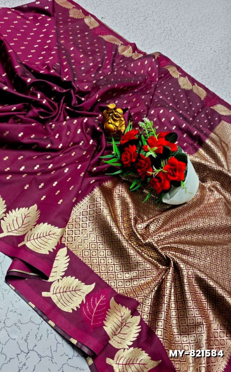 Premium Quality Mulberry Soft Silk Saree with All-Over Zari Buttas - WINE COLOUR