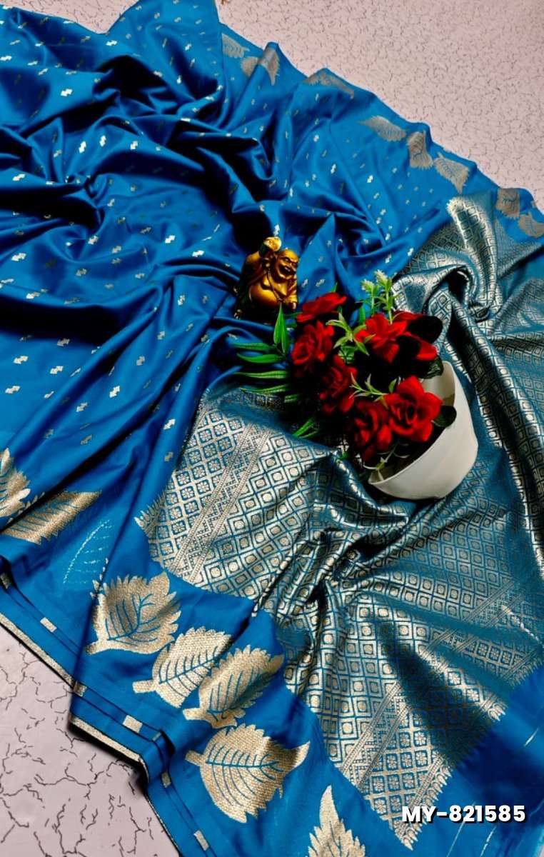 Premium Quality Mulberry Soft Silk Saree with All-Over Zari Buttas - BLUE SHADE