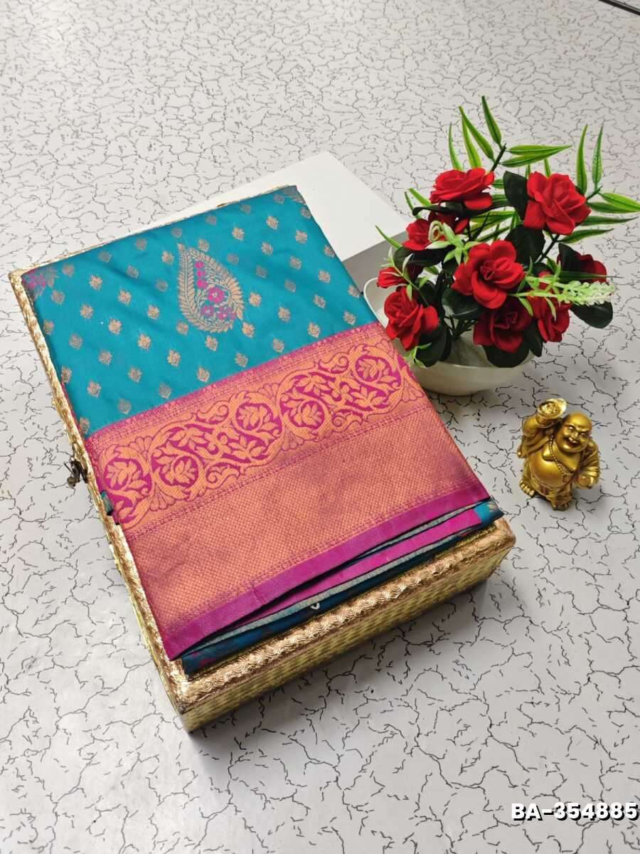 1000 Butta premium Soft Silk Saree weddings, festivals, traditional Wear - BLUE SHADE (2)