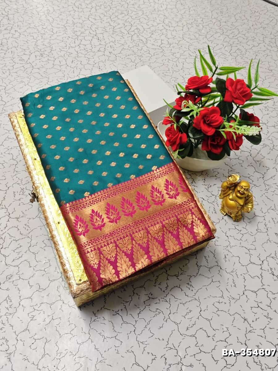 1000 Butta premium Soft Silk Saree weddings, festivals, traditional Wear - TEAL COLOUR (1)