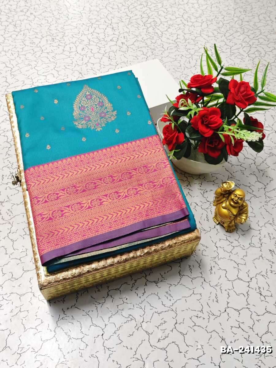 1000 Butta premium Soft Silk Saree weddings, festivals, traditional Wear - DARK SKY BLUE (3)