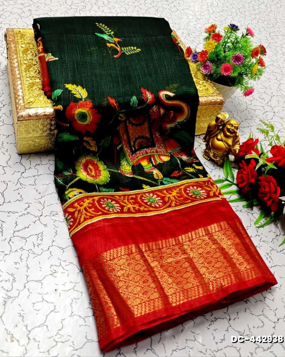 Dailywear cotton sarees all over body peacock designpattern design premium look lightweight comfortable wear - DARK GREEN (4)