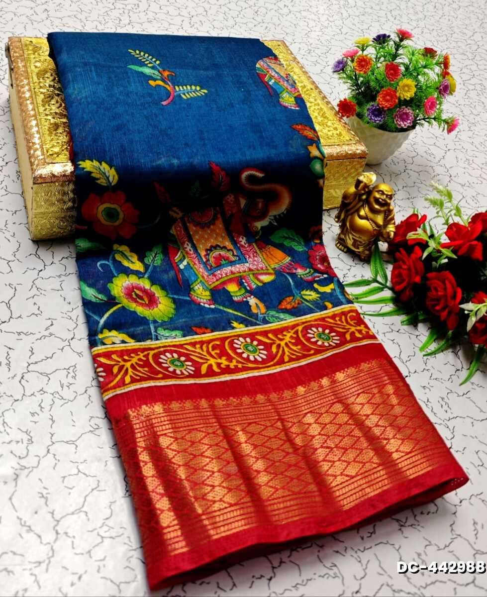 Dailywear cotton sarees all over body peacock designpattern design premium look lightweight comfortable wear - PEACKOK BLUE (1)