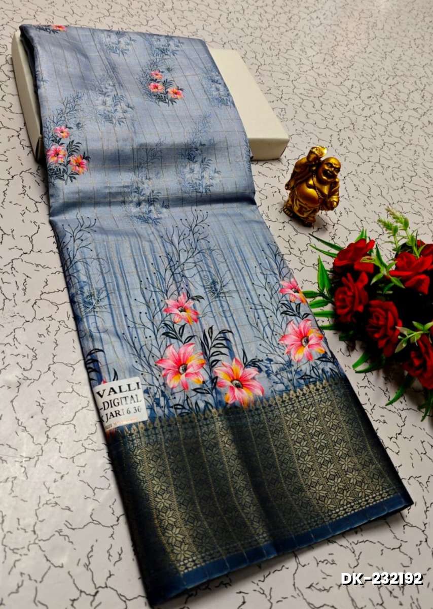 Elegant Floral Dola Silk Saree with Zari Border - LIGHT BLUE N (1)