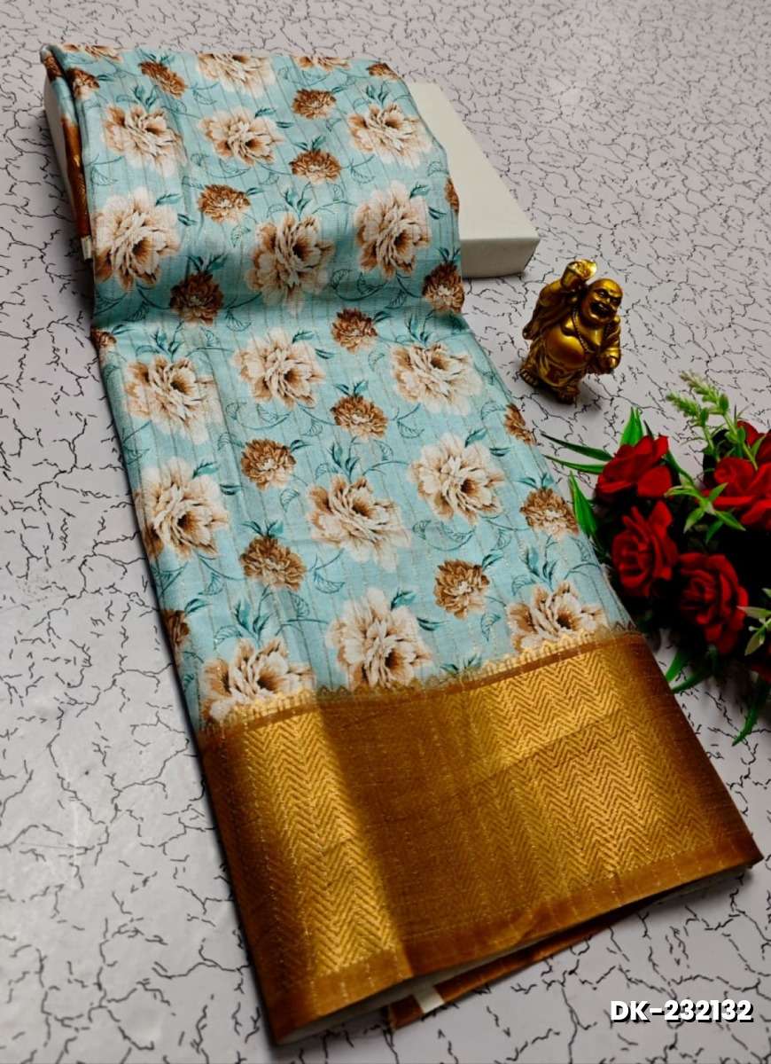Elegant Floral Dola Silk Saree with Zari Border - LIGHT SKY BLUE (1)