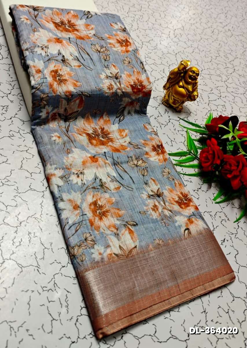 Digital printing linen cotton  trending sarees - AS COLOR