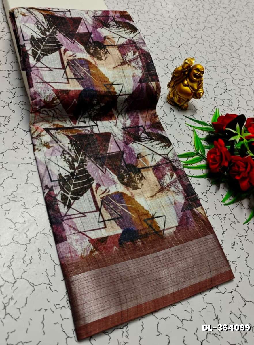 Digital printing linen cotton  trending sarees - COPPER COLOR