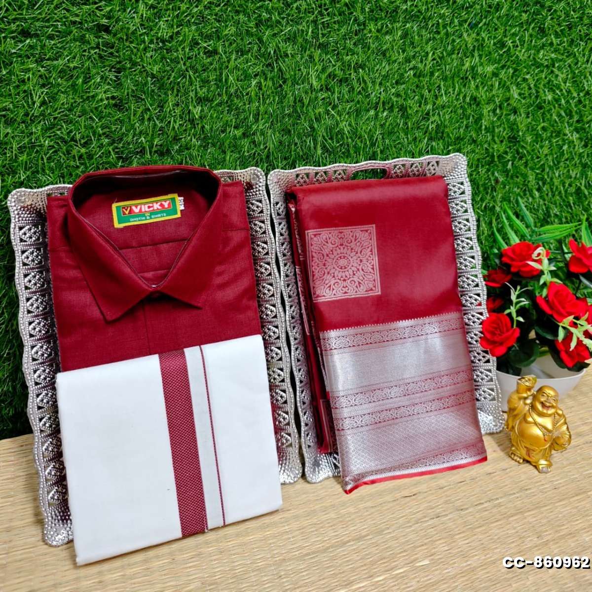 COUPLE COMBO MATCHING AND MATCHING TRADITIONAL SET MATCHING COMBO FOR FESTIVAL SEASONS - MAROON COLOR (1)