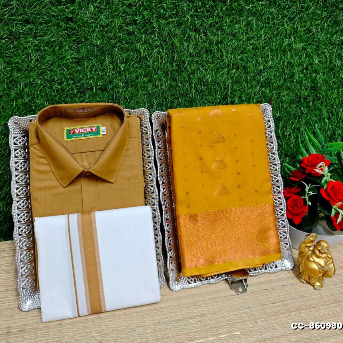 COUPLE COMBO MATCHING AND MATCHING TRADITIONAL SET MATCHING COMBO FOR FESTIVAL SEASONS - TANGERINE COLOUR (1)