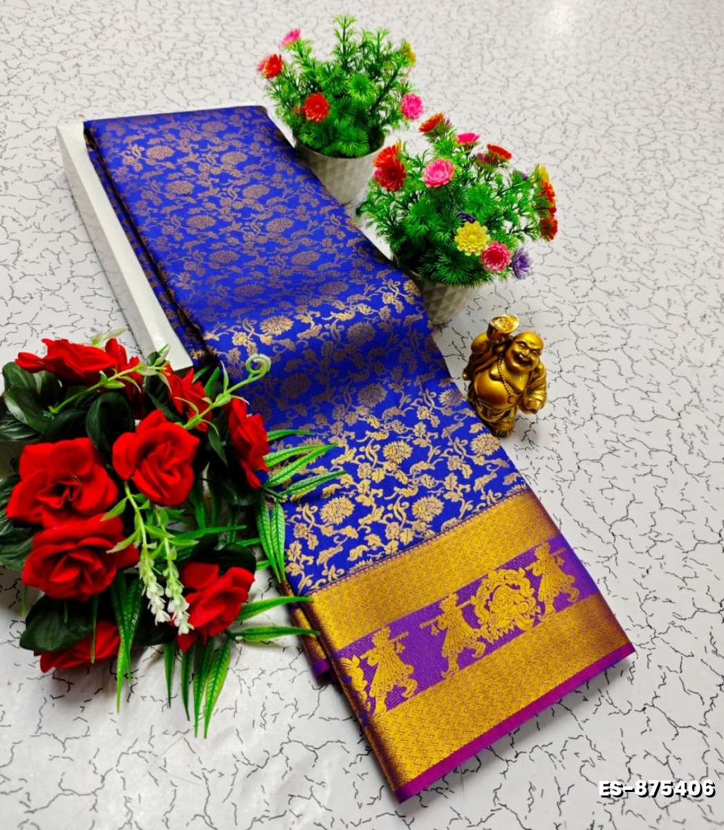Bridal silk gold silvar and copper zari weave and wedding art silk sarees - ROYAL BLUE (3)
