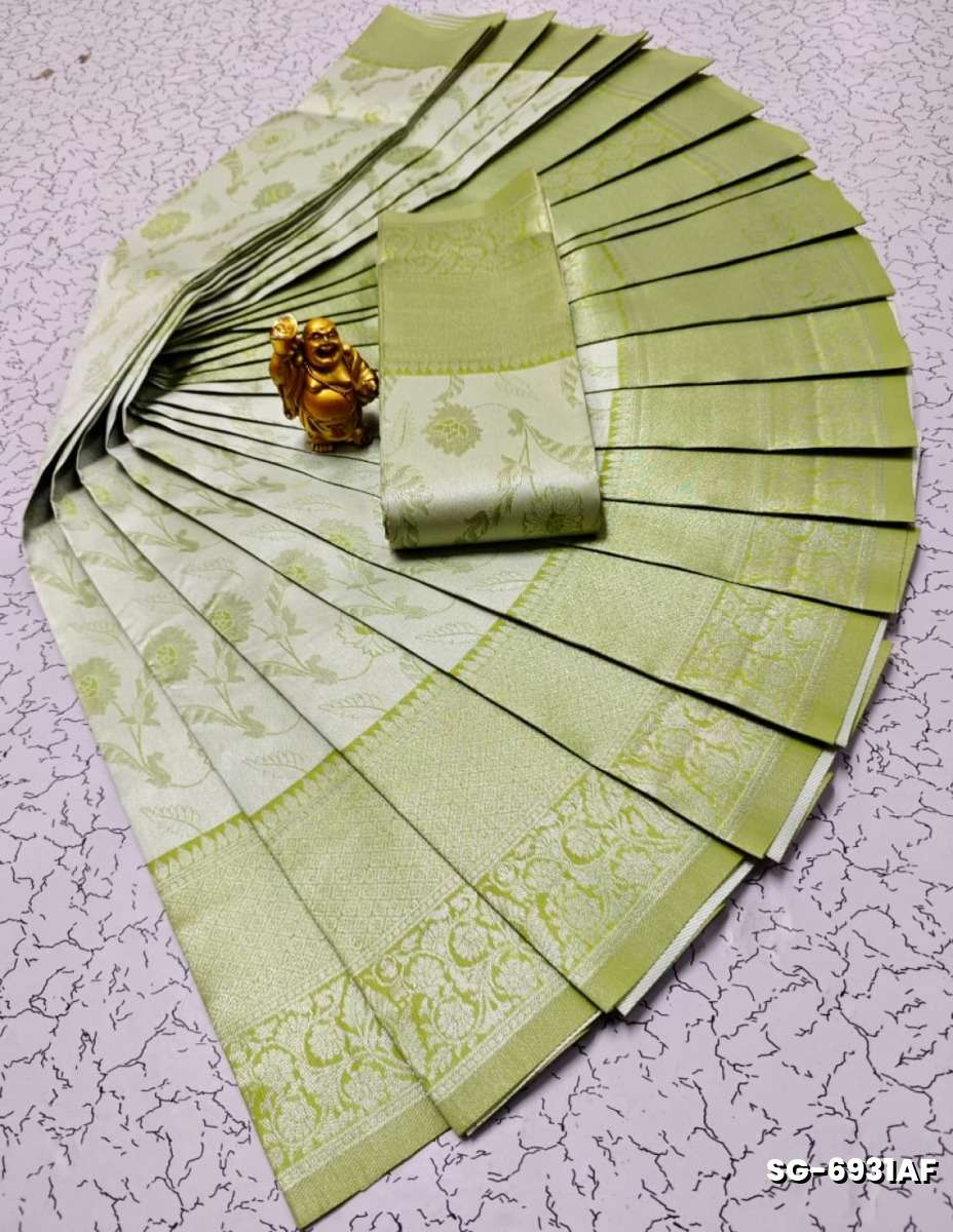 Premium kubera pattu saree rapier fancy  light weight silk type sarees flower design function wear - LEMON GREEN N