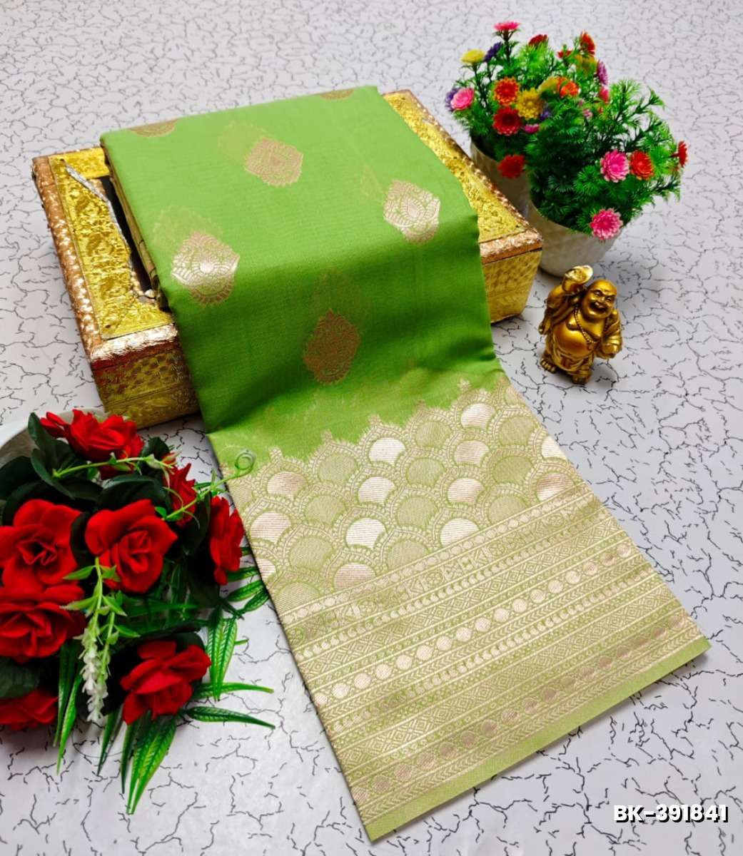 Banarasi with our banarasi cotton fabric — a beautiful fusion of classic artistry and breathable comfort wear saree - LIGHT GREEN