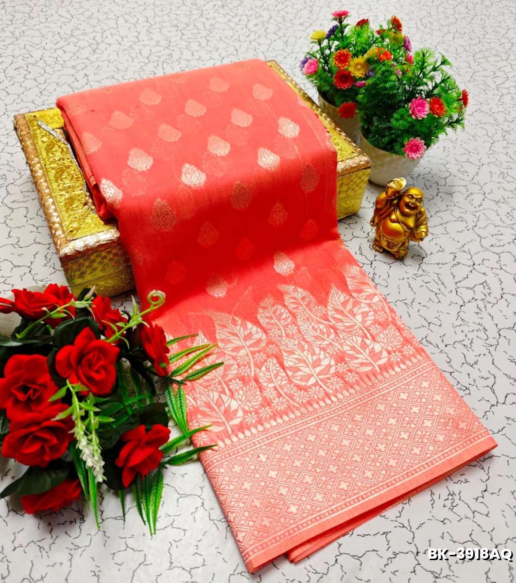 Banarasi with our banarasi cotton fabric — a beautiful fusion of classic artistry and breathable comfort wear saree - LITE PEACH