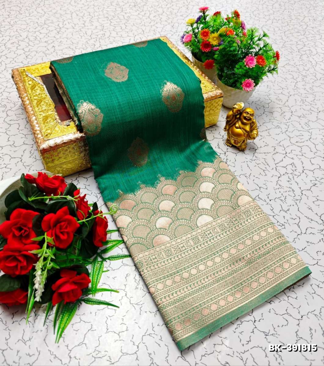 Banarasi with our banarasi cotton fabric — a beautiful fusion of classic artistry and breathable comfort wear saree - GREEN