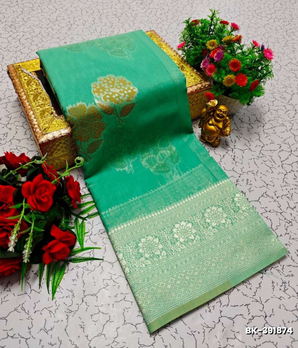 Banarasi with our banarasi cotton fabric — a beautiful fusion of classic artistry and breathable comfort wear saree - EMERALD COLOUR