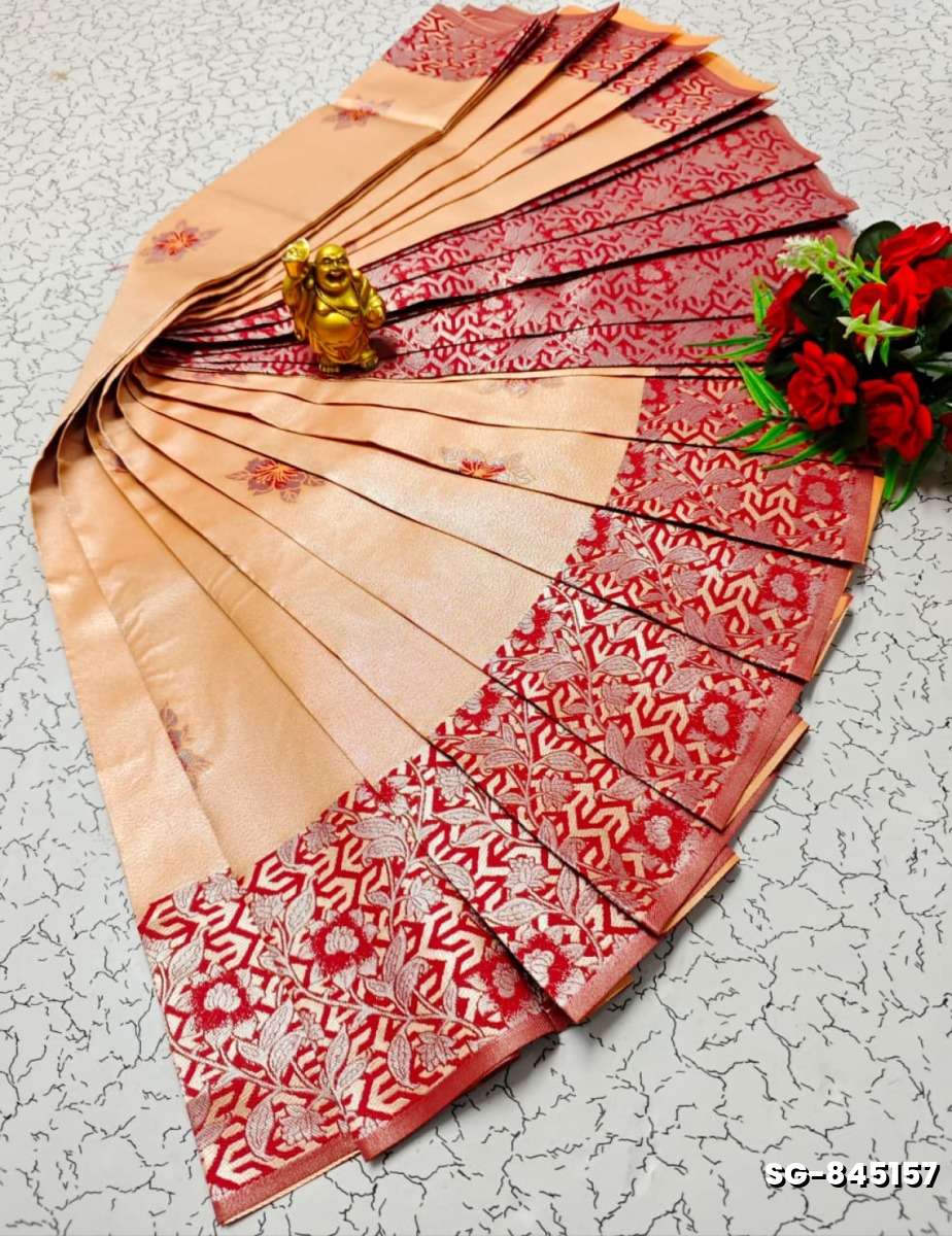 Premium kubera pattu saree rapier fancy light weight silk type sarees flower design function wear - LIGHT ORANGE