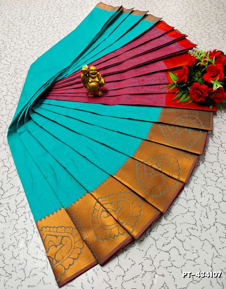 Elampillai Poontamil Saree | Karizma Silk / Soft Silk | 3D Embossed Weave - TEAL COLOUR (2)