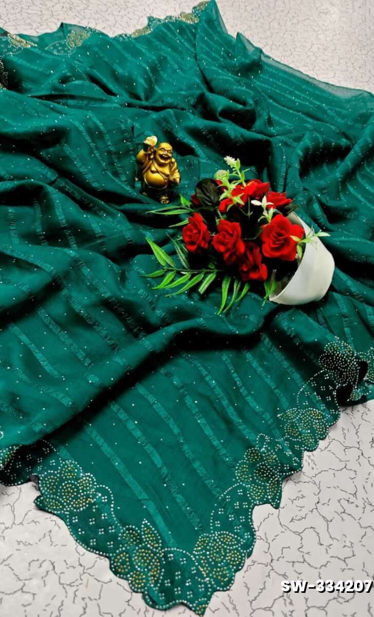 Celestial grace stone work space silk Royal design  modern fancy item saree - TEAL COLOUR