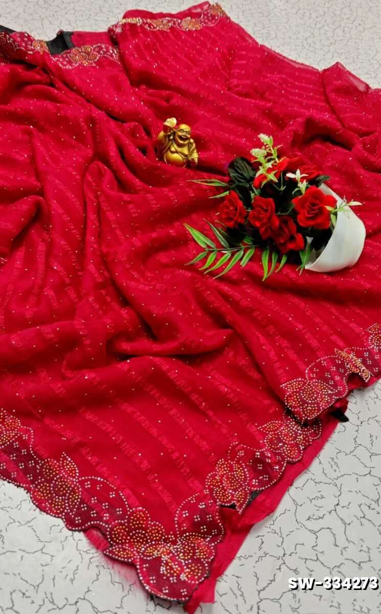 Celestial grace stone work space silk Royal design  modern fancy item saree - RUBY COLOUR (1)