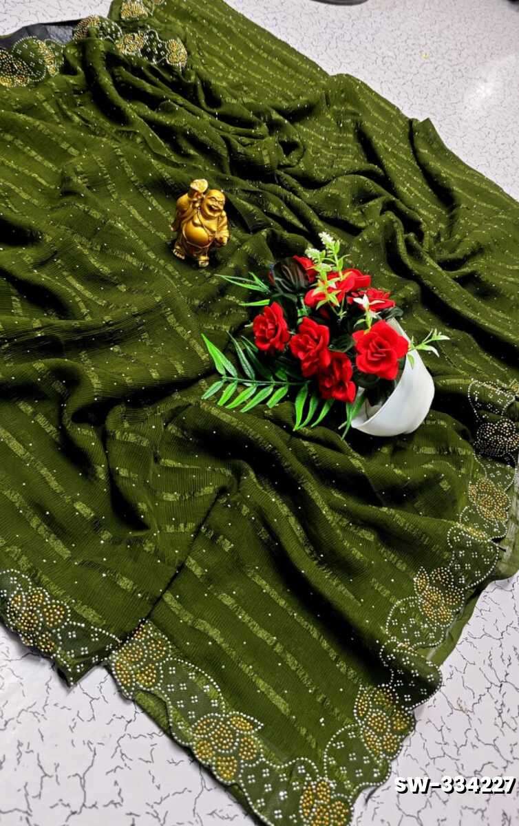 Celestial grace stone work space silk Royal design  modern fancy item saree - MEHENDHI GREEN