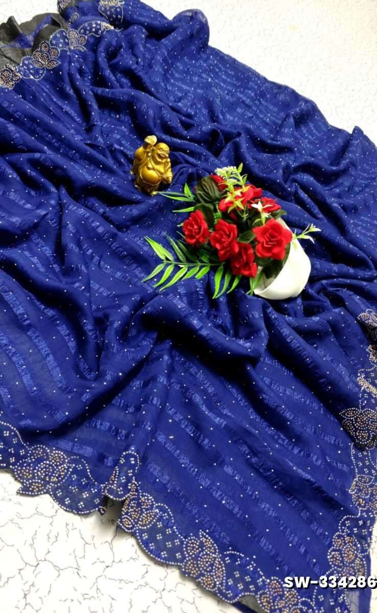 Celestial grace stone work space silk Royal design  modern fancy item saree - R BLUE