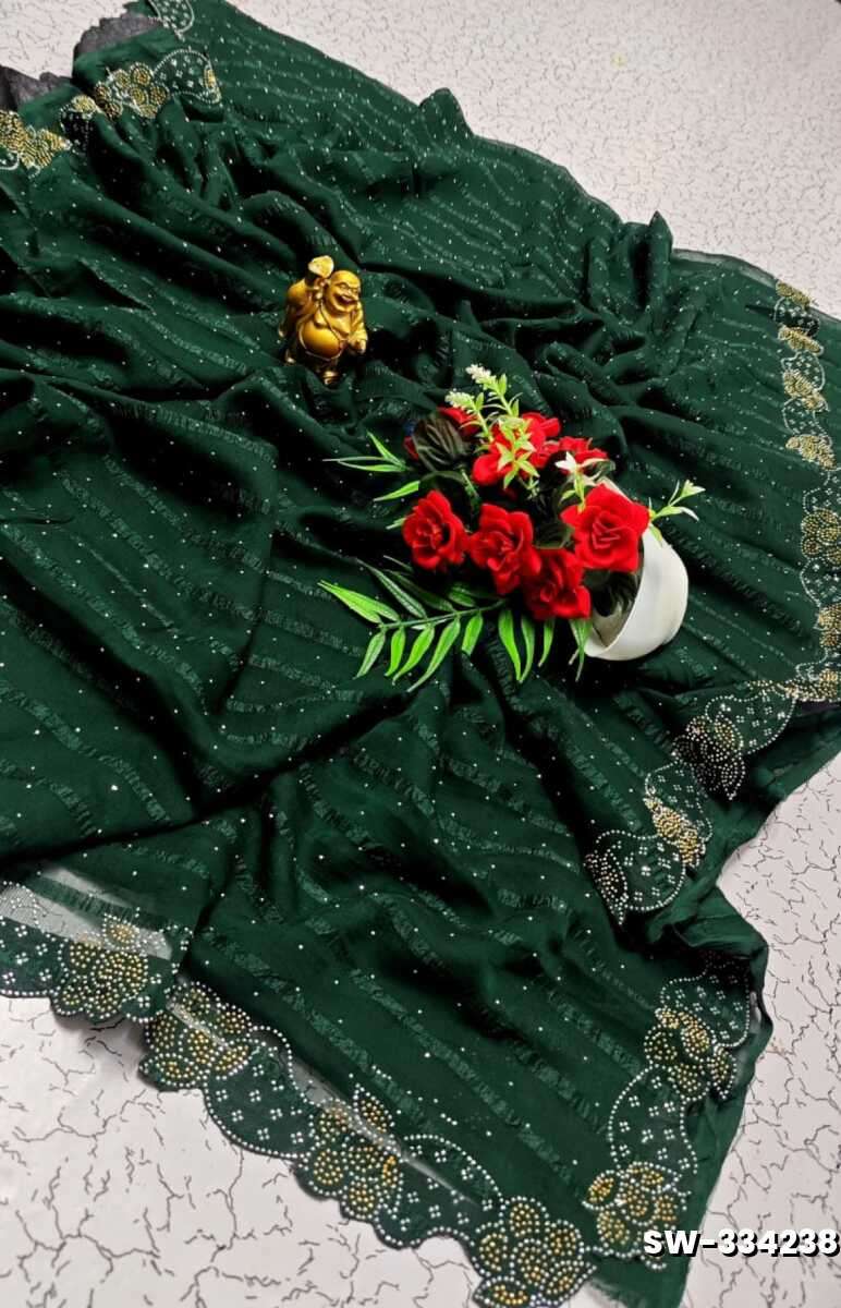 Celestial grace stone work space silk Royal design  modern fancy item saree - DARK GREEN