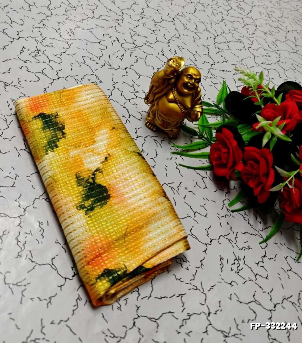 Designer Multi-Color Floral Print Blouse Fabric - LIGHT YELLOW (1)