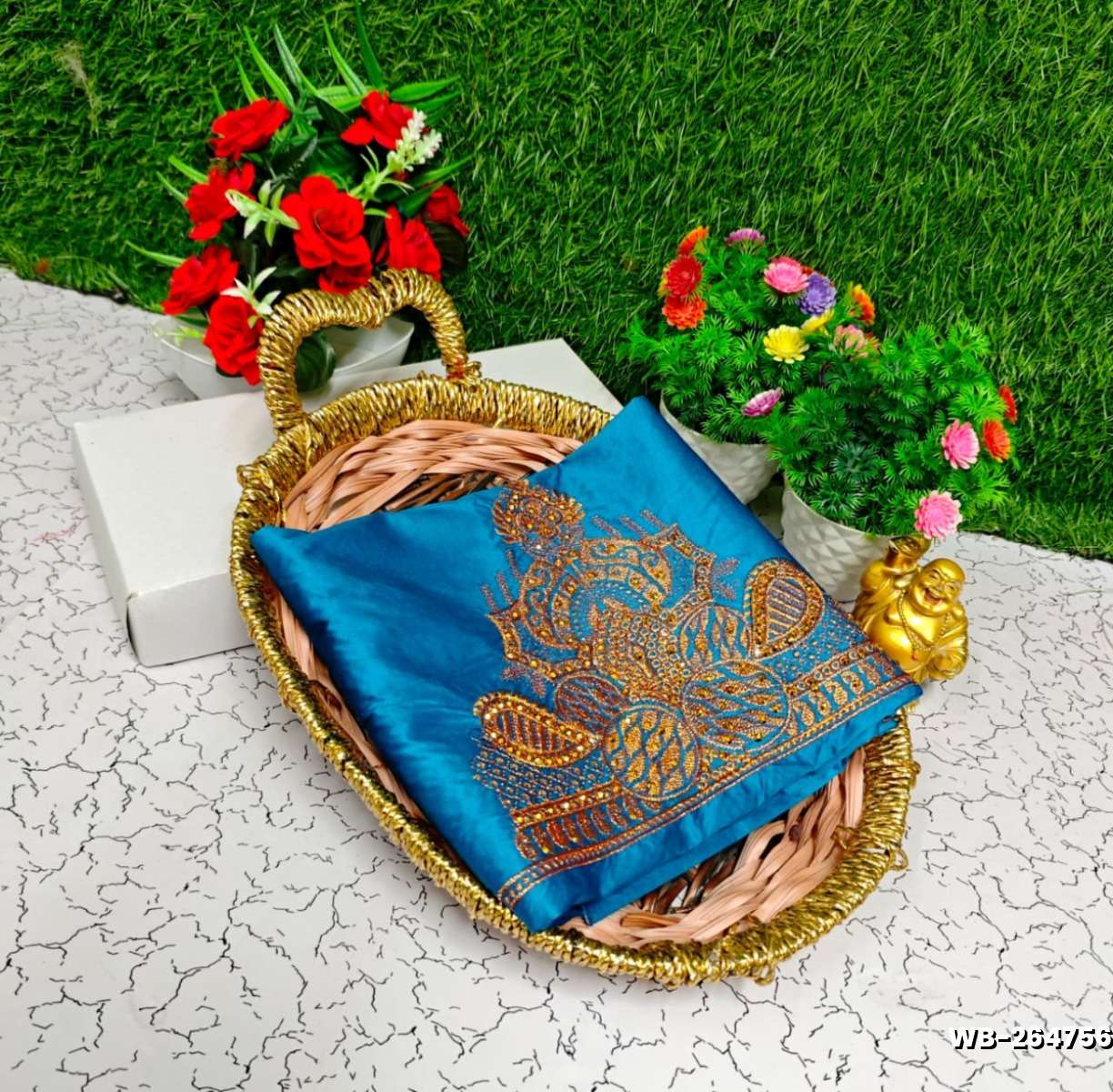 Luxurious heavy work blouse fabric with floral goldwork jaal border ...