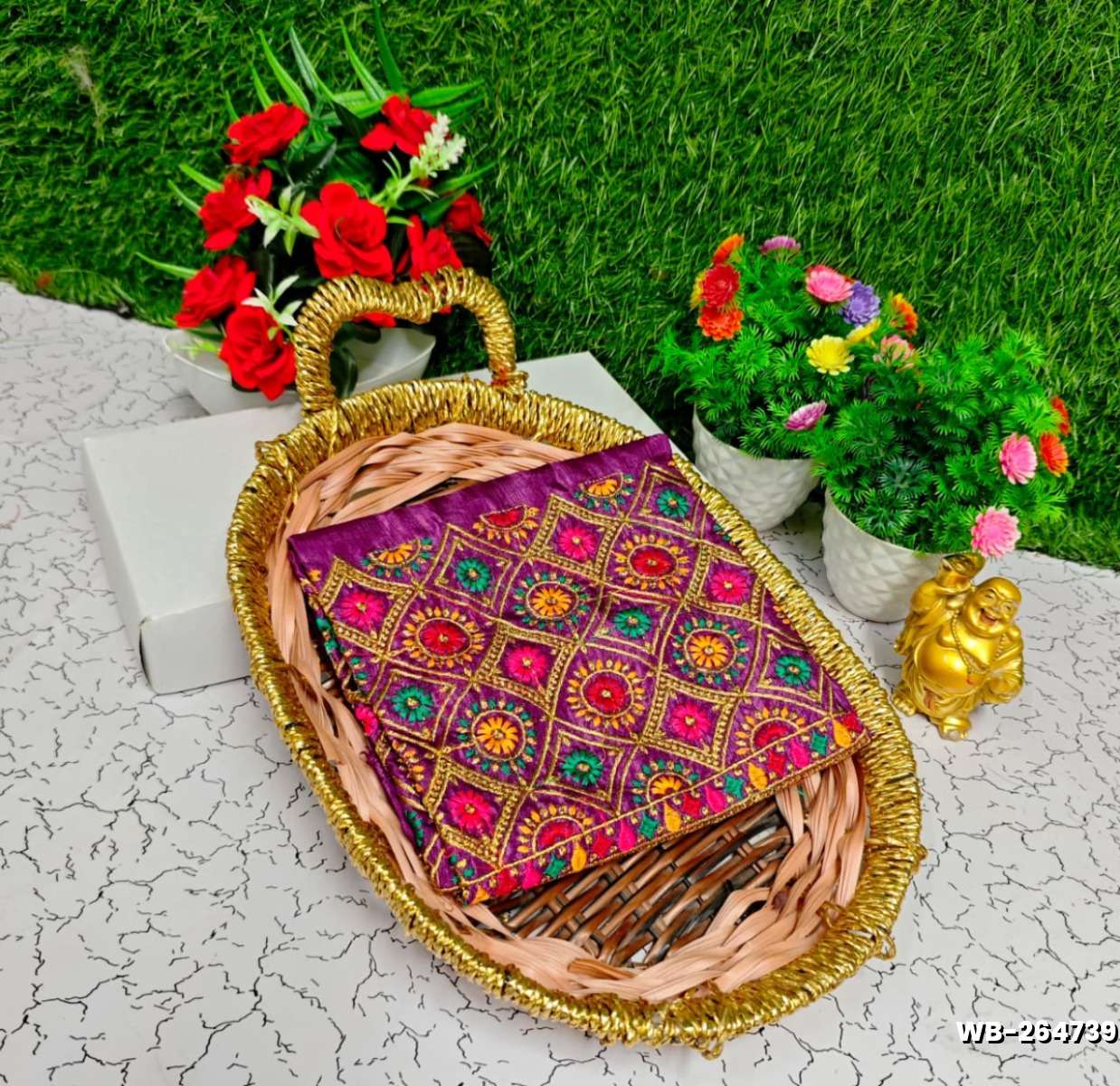 Luxurious heavy work blouse fabric with floral goldwork jaal border - VADAMALLI