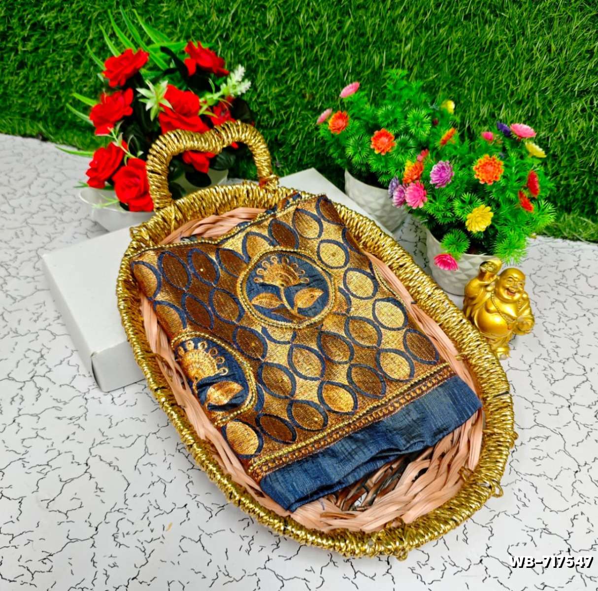 Luxurious heavy work blouse fabric with floral goldwork jaal border - GRAY (3)