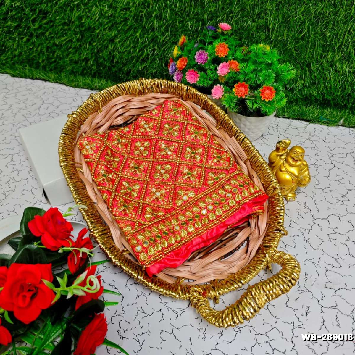 Luxurious heavy work blouse fabric with floral goldwork jaal border - PEACH (4)