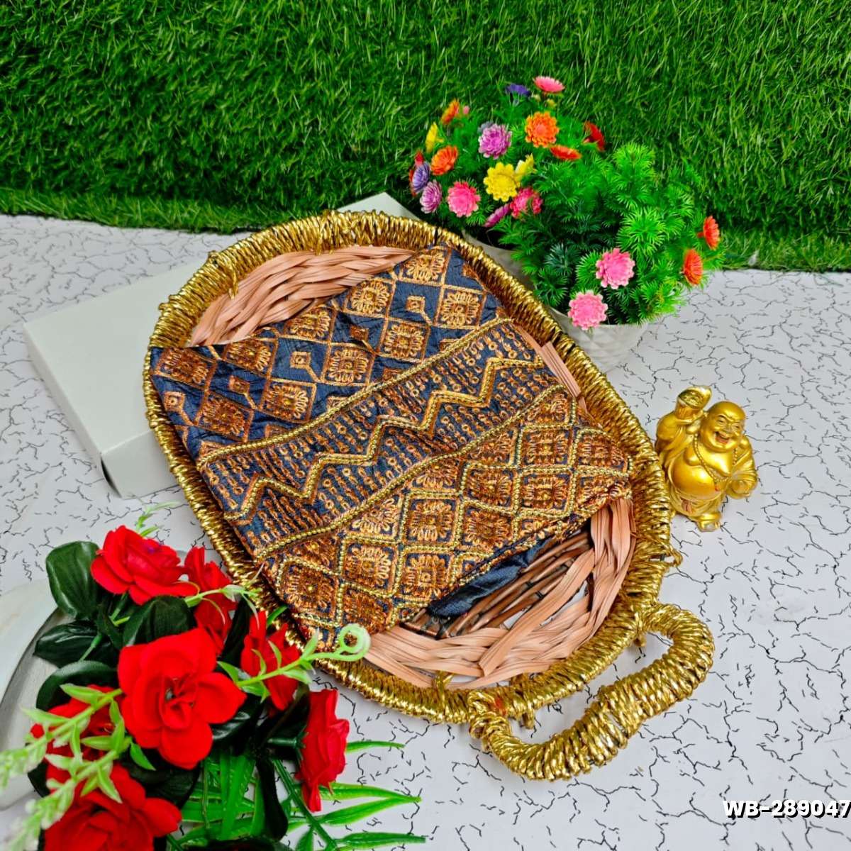 Luxurious heavy work blouse fabric with floral goldwork jaal border - GRAY (6)