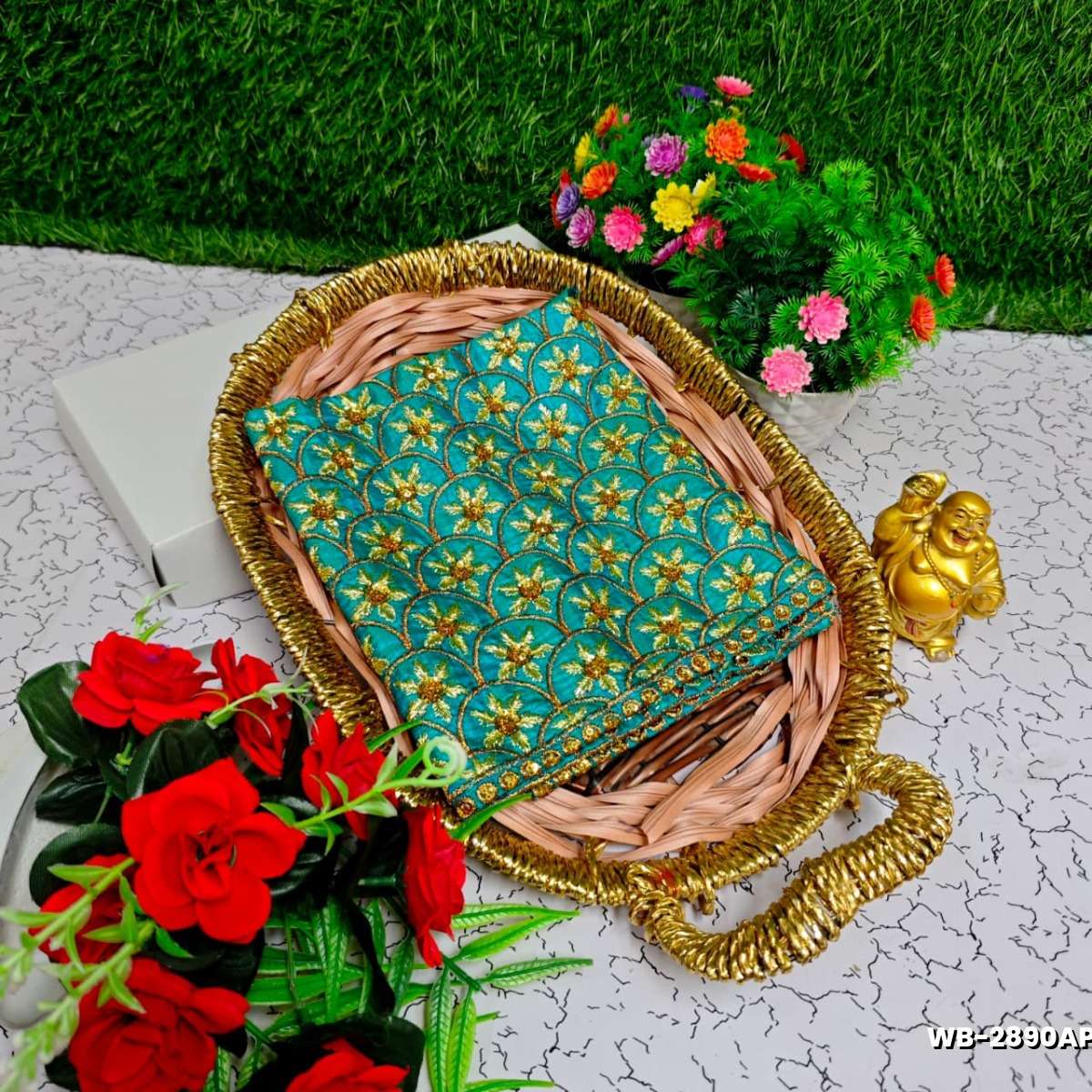 Luxurious heavy work blouse fabric with floral goldwork jaal border - REXONA (8)