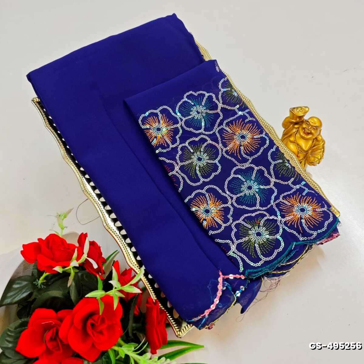 GEORGETTE FANCY SOFT SILK SAREES WITH BLOUSE MODERN FANCY ITEM SAREES - NORMAL  BLUE (3)