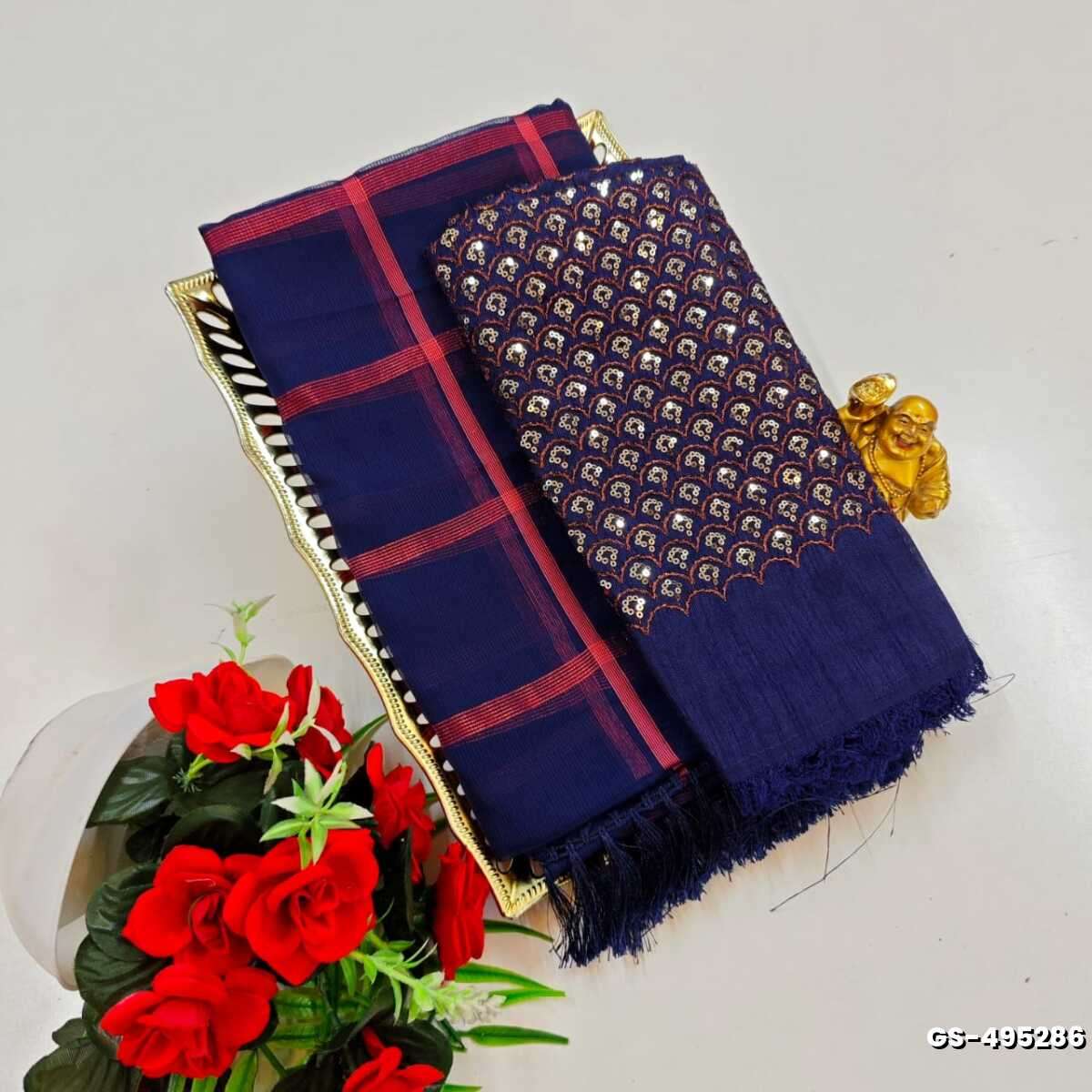 GEORGETTE FANCY SOFT SILK SAREES WITH BLOUSE MODERN FANCY ITEM SAREES - R BLUE (5)