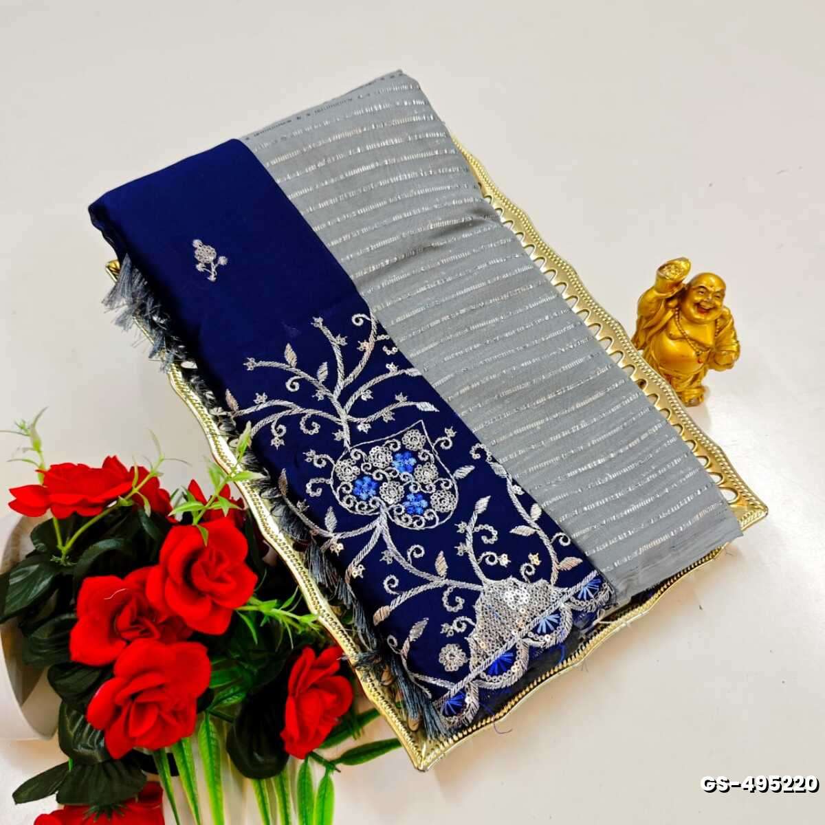 GEORGETTE FANCY SOFT SILK SAREES WITH BLOUSE MODERN FANCY ITEM SAREES - AS COLOR (4)